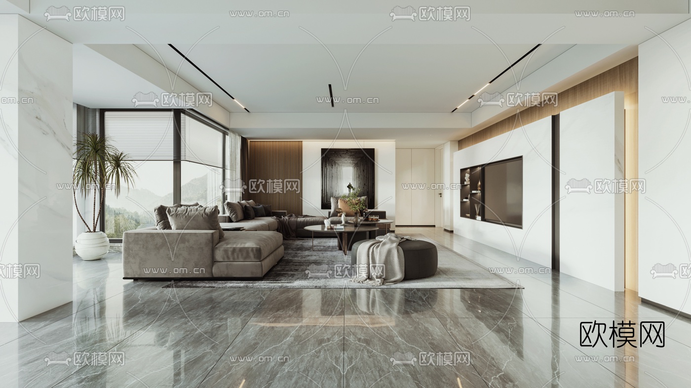 现代客厅餐厅3d模型