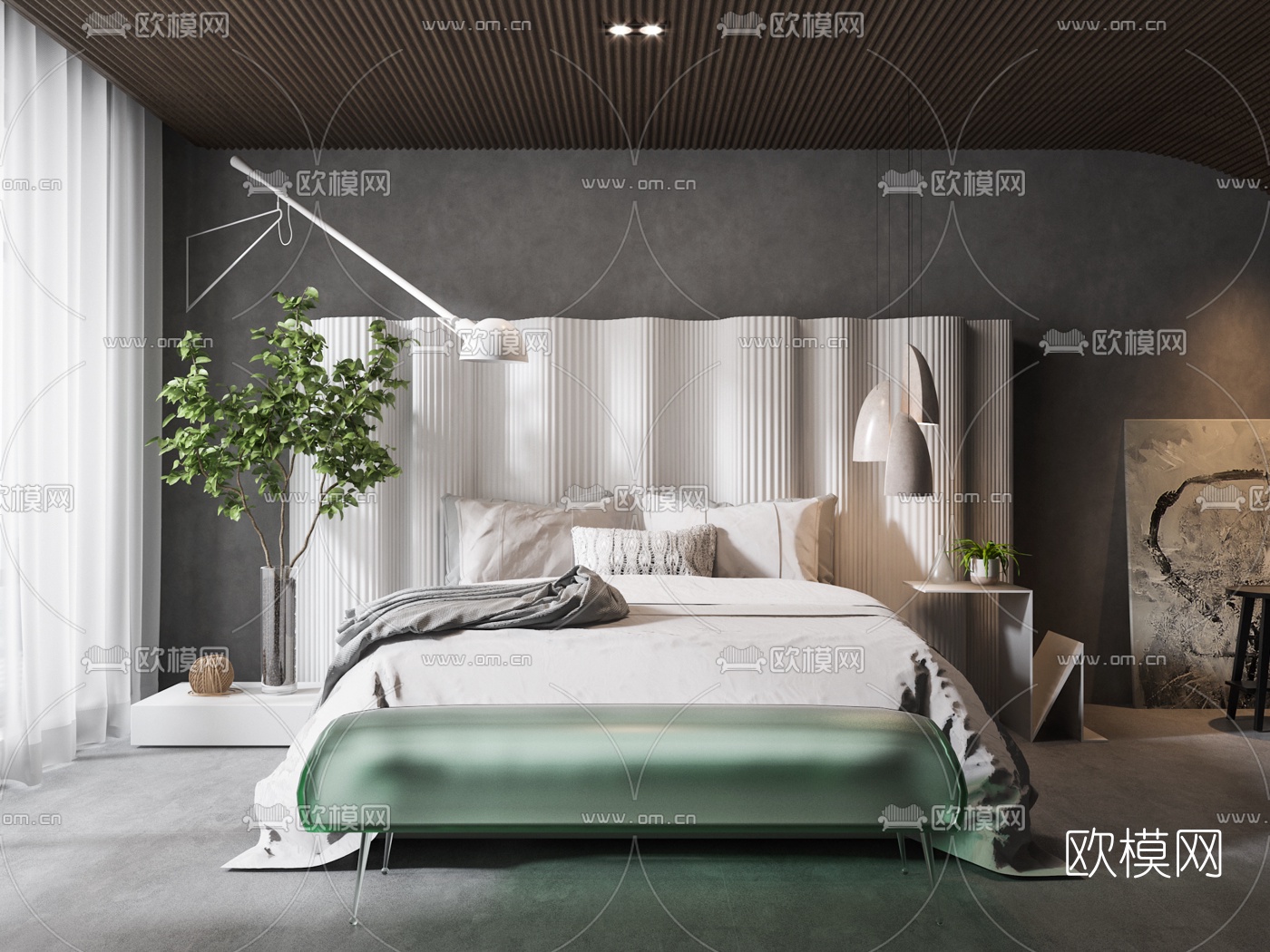 现代双人床异形床头靠背3d模型