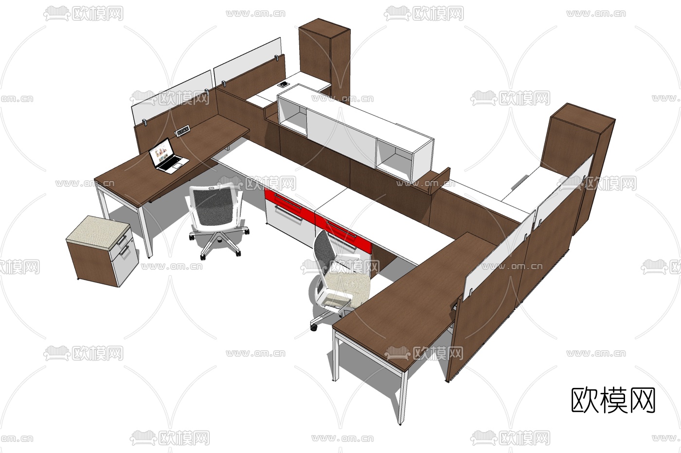 现代卡位办公桌椅免费su模型下载
