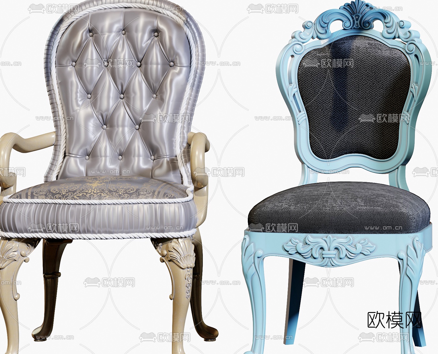 法式布艺皮革休闲椅3d模型下载（渲染图8）