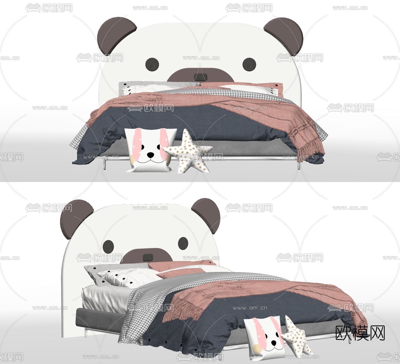 现代布艺双人床su模型