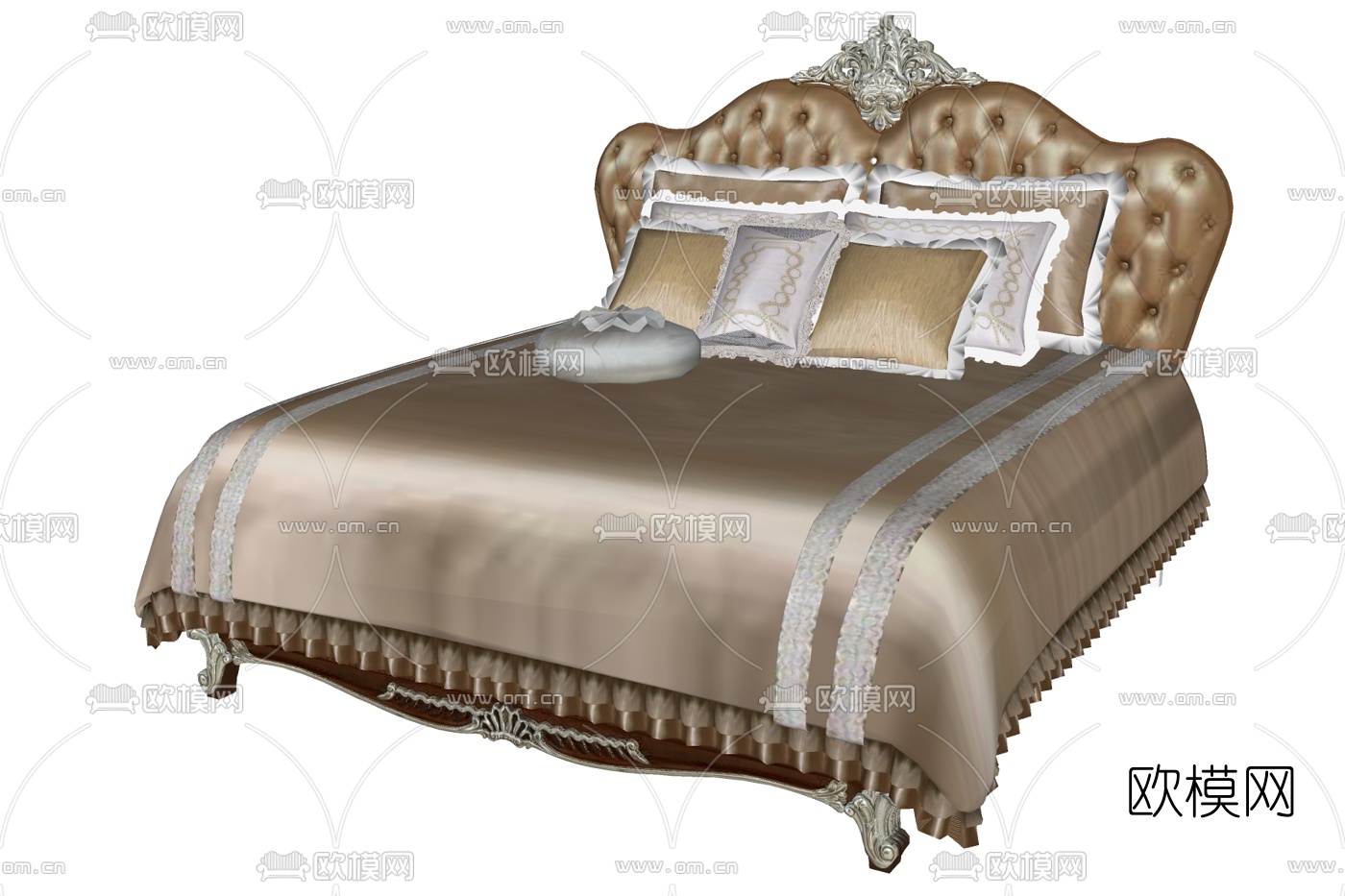 欧式布艺双人床su模型下载