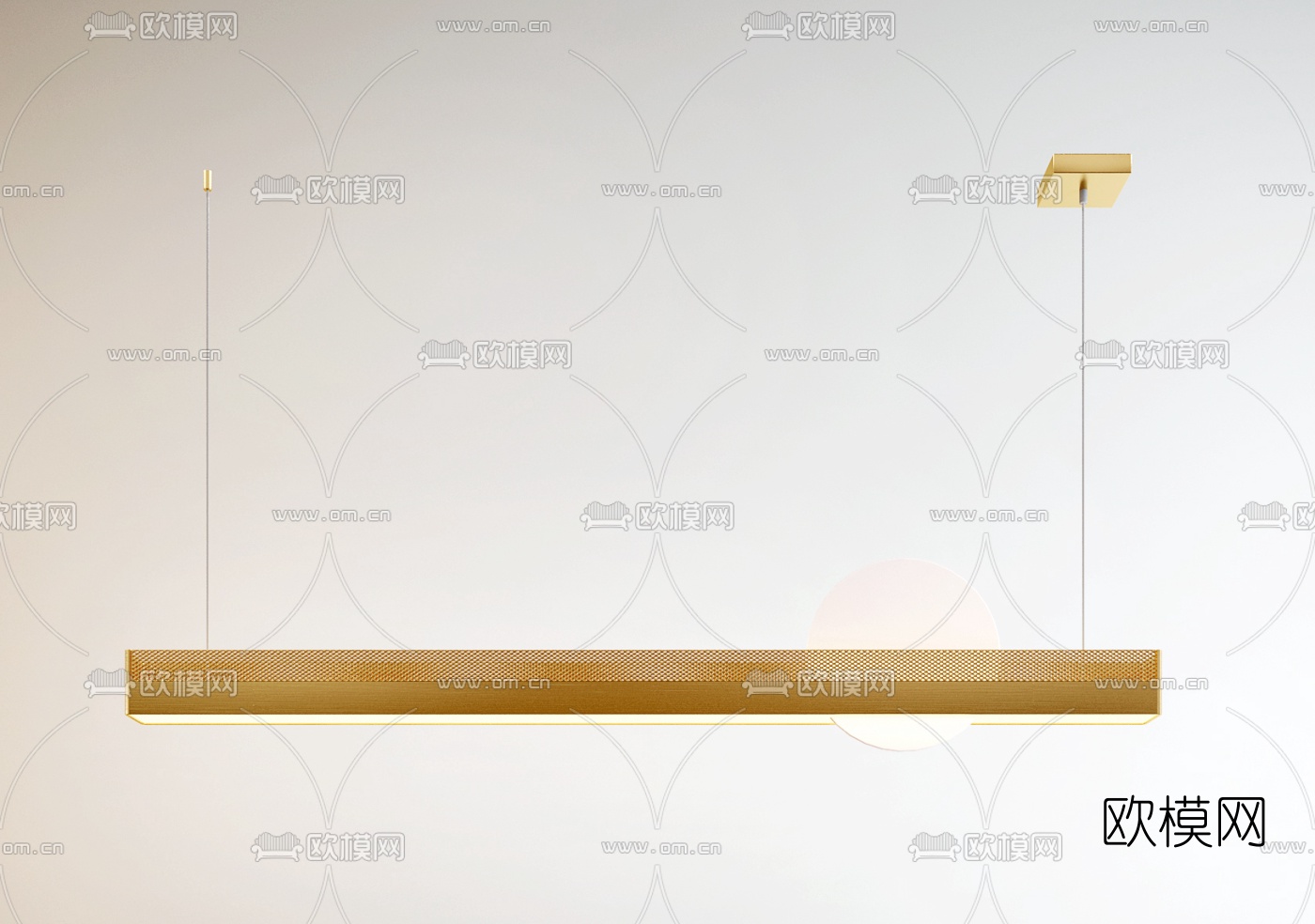 新中式条形办公吊灯3d模型