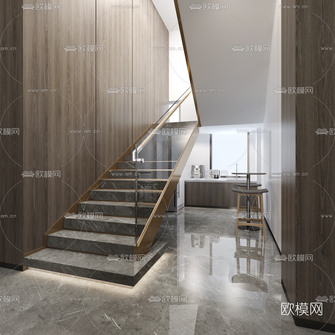 现代公司楼梯间茶水间3d模型