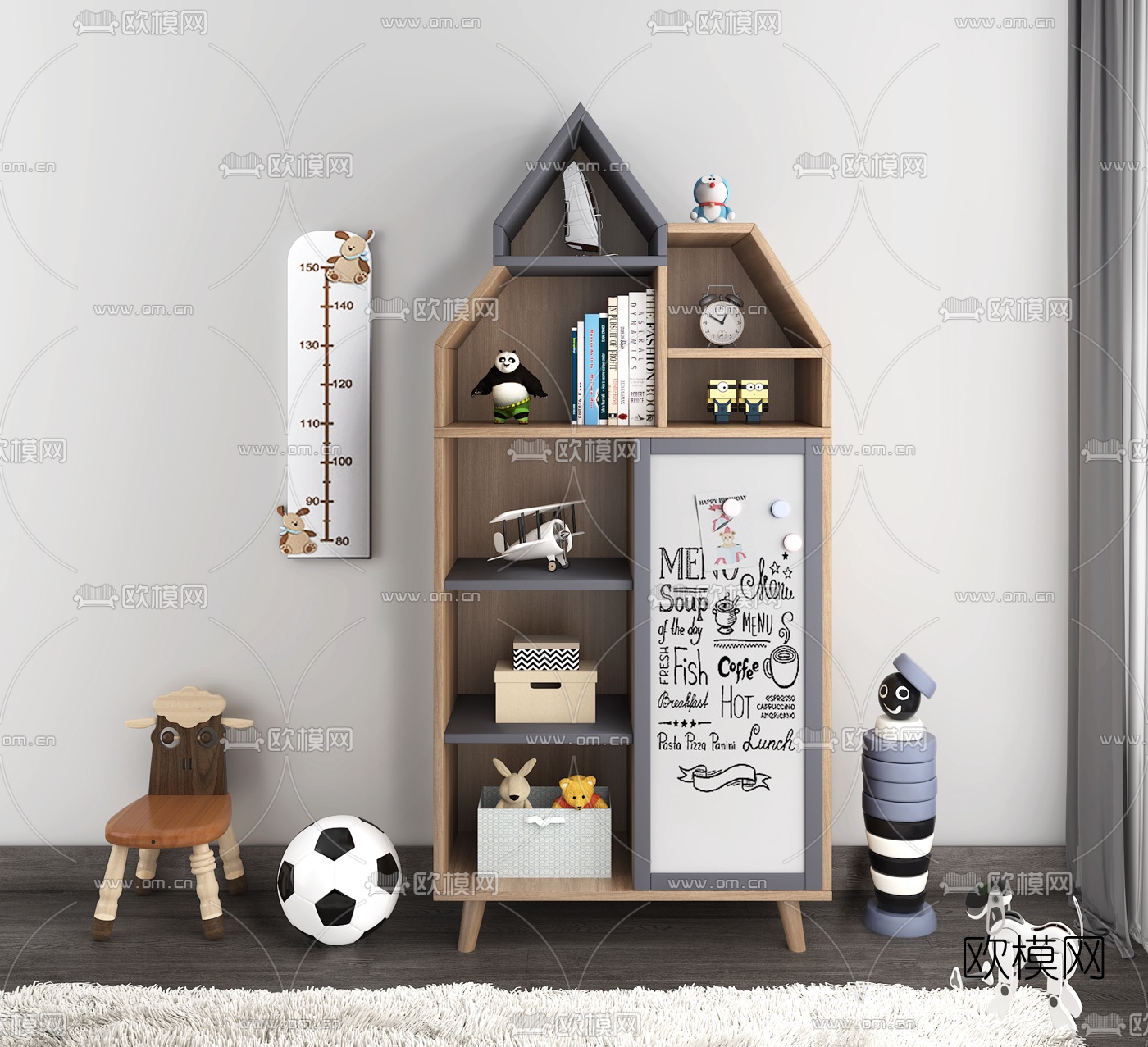 北欧儿童书柜储物柜3d模型下载