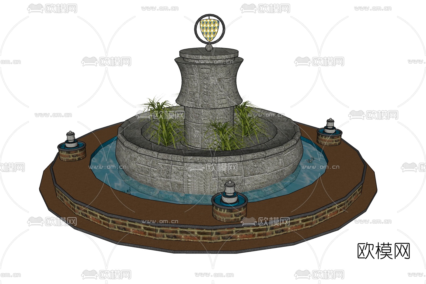 现代水池景观小品免费su模型下载