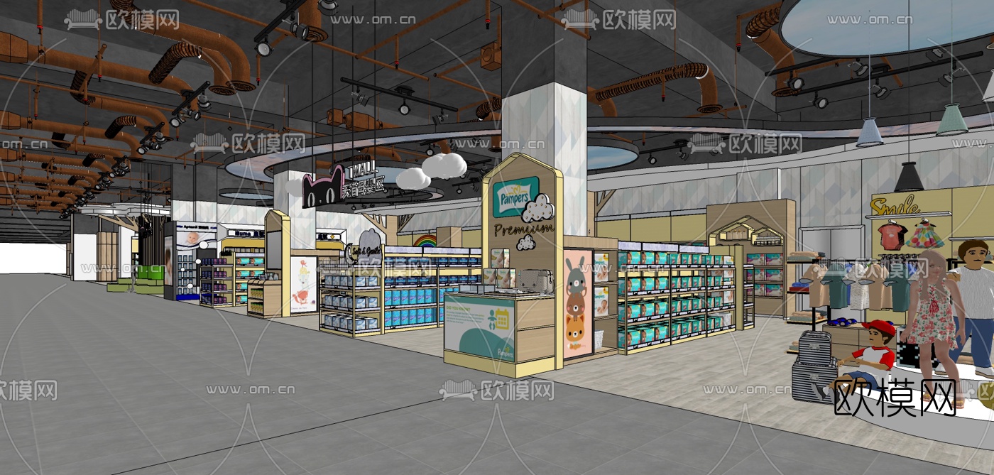 现代超市母婴区su模型下载（渲染图1）