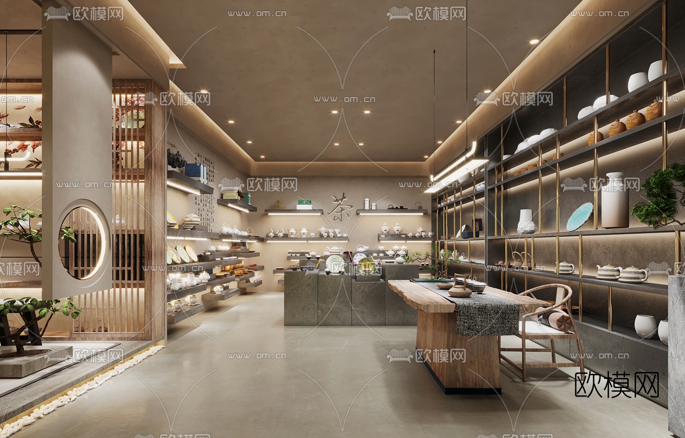 新中式茶具店3d模型