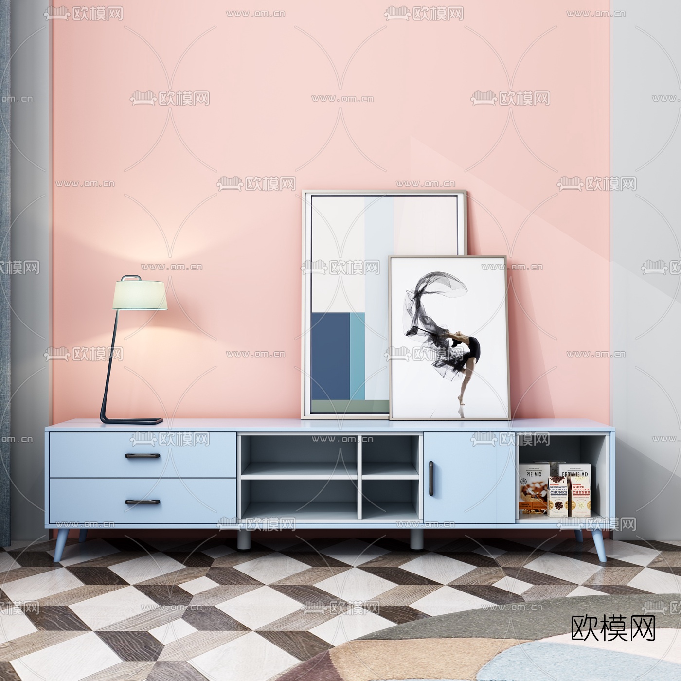 北欧极简电视柜茶几3d模型下载（渲染图2）