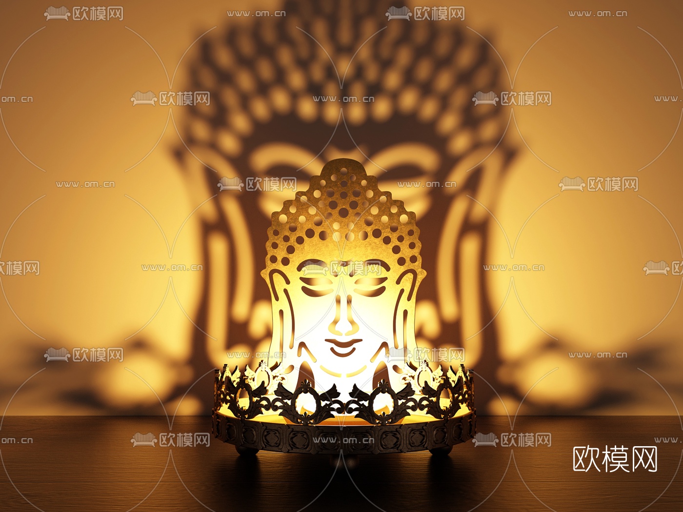 东南亚金属佛莲烛台灯3d模型下载（渲染图2）