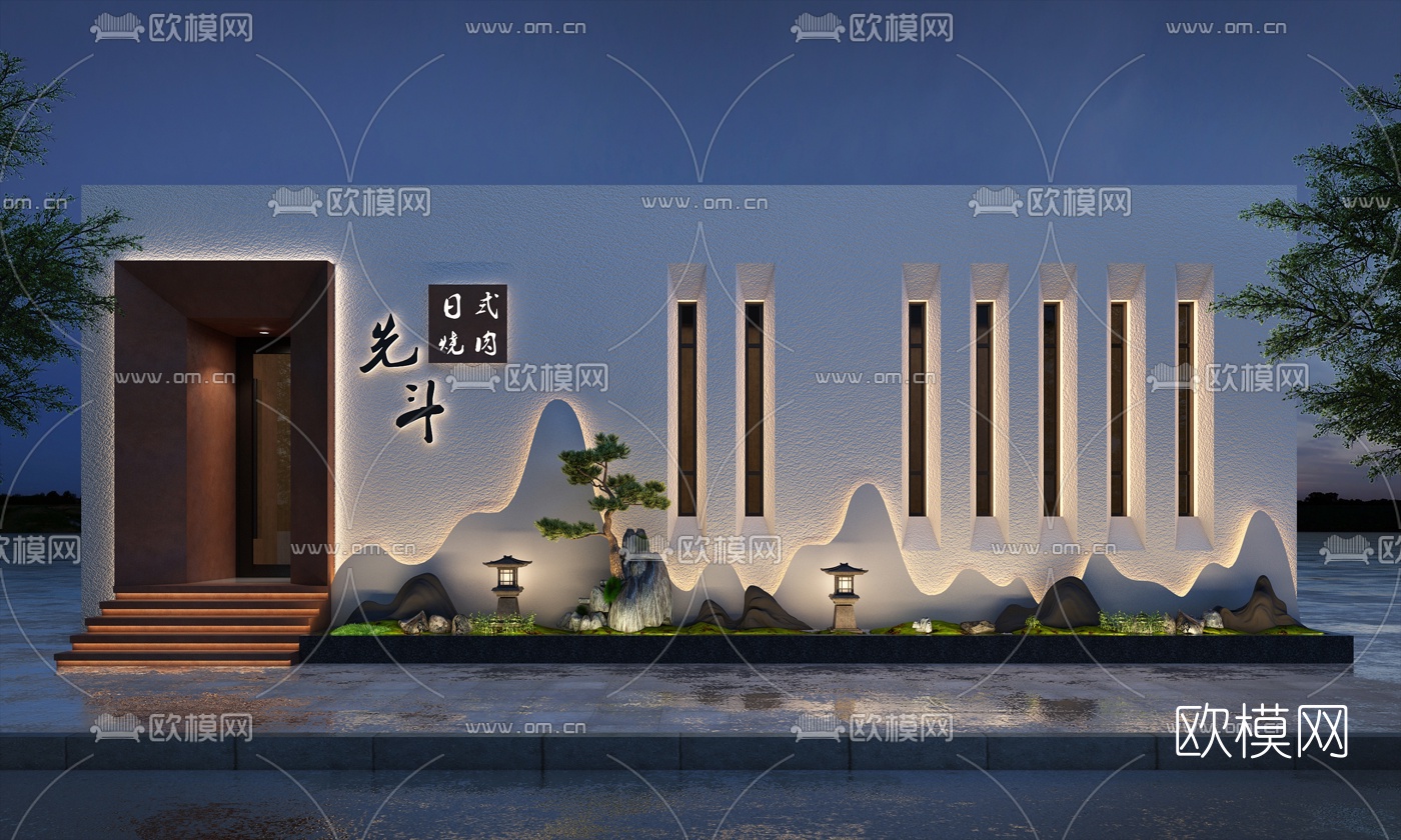 日式料理店门面门头3d模型下载