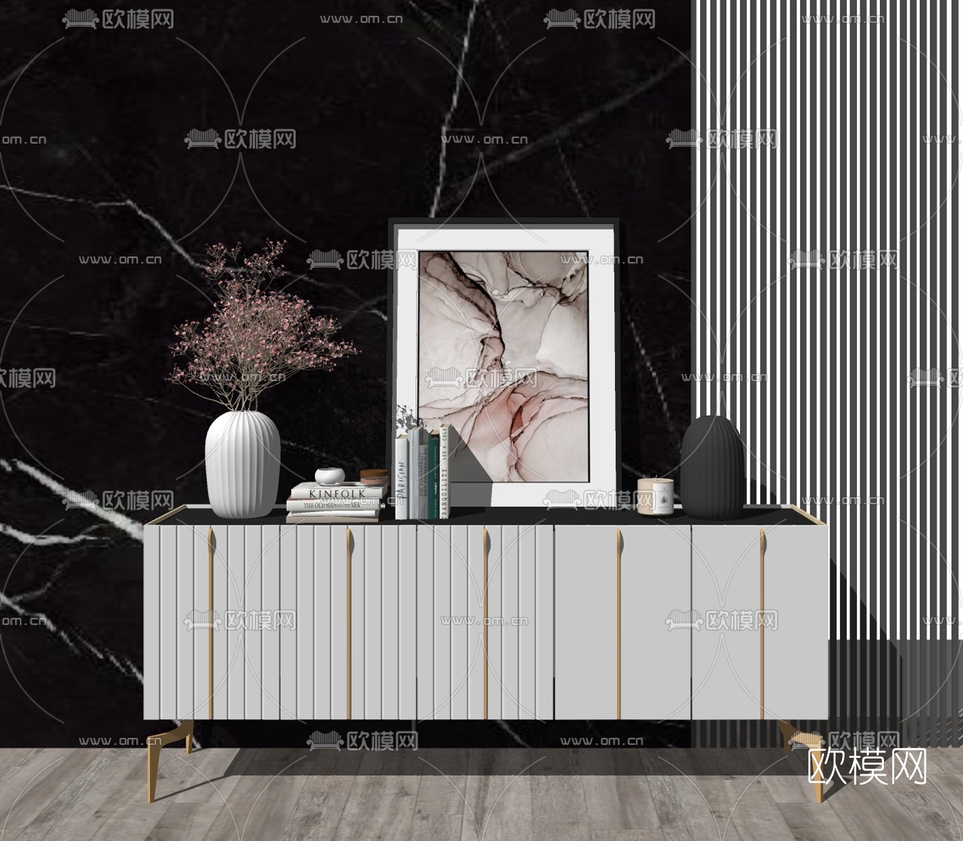 现代轻奢玄关柜su模型下载