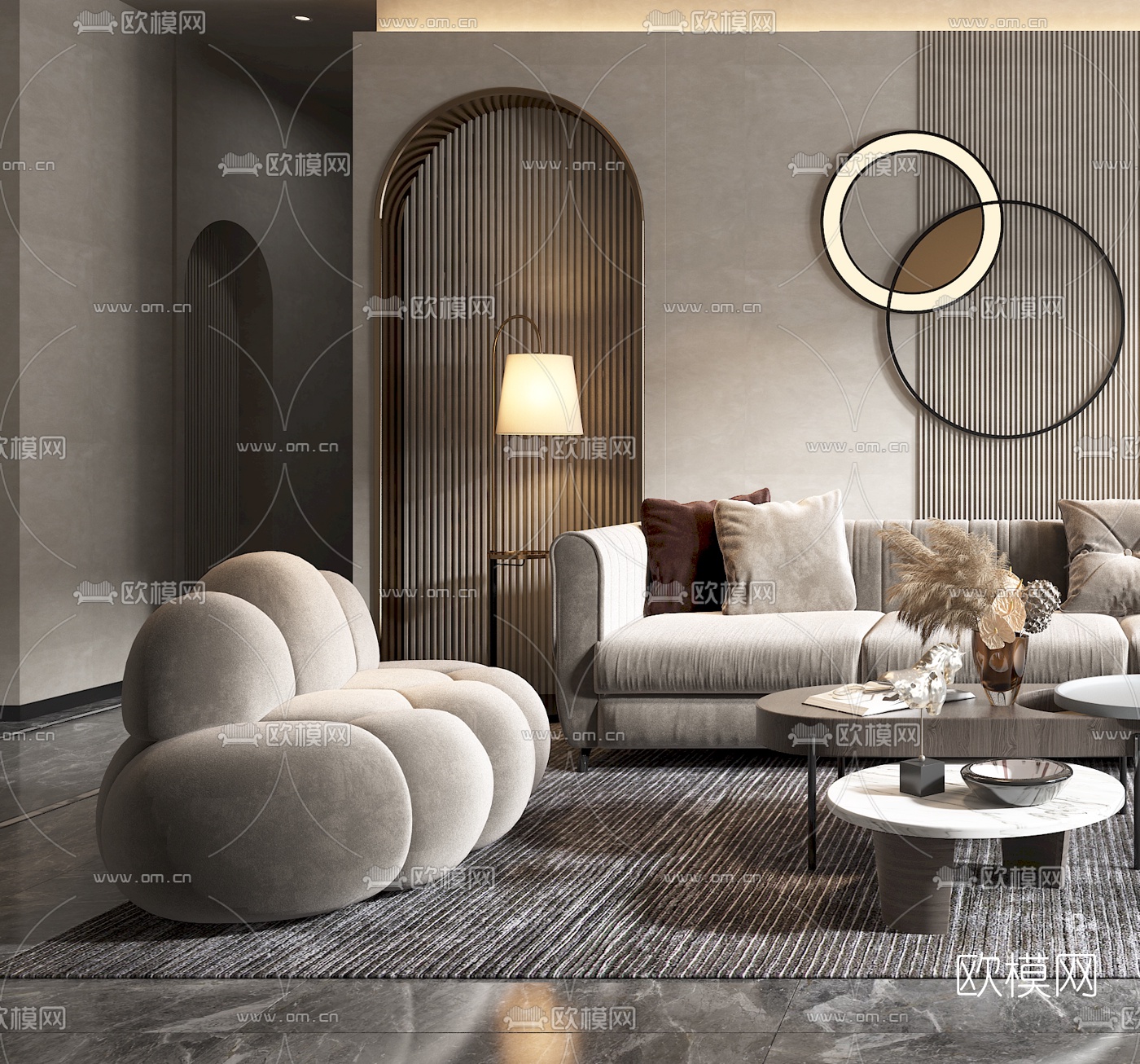 现代布艺沙发组合3d模型下载（渲染图3）