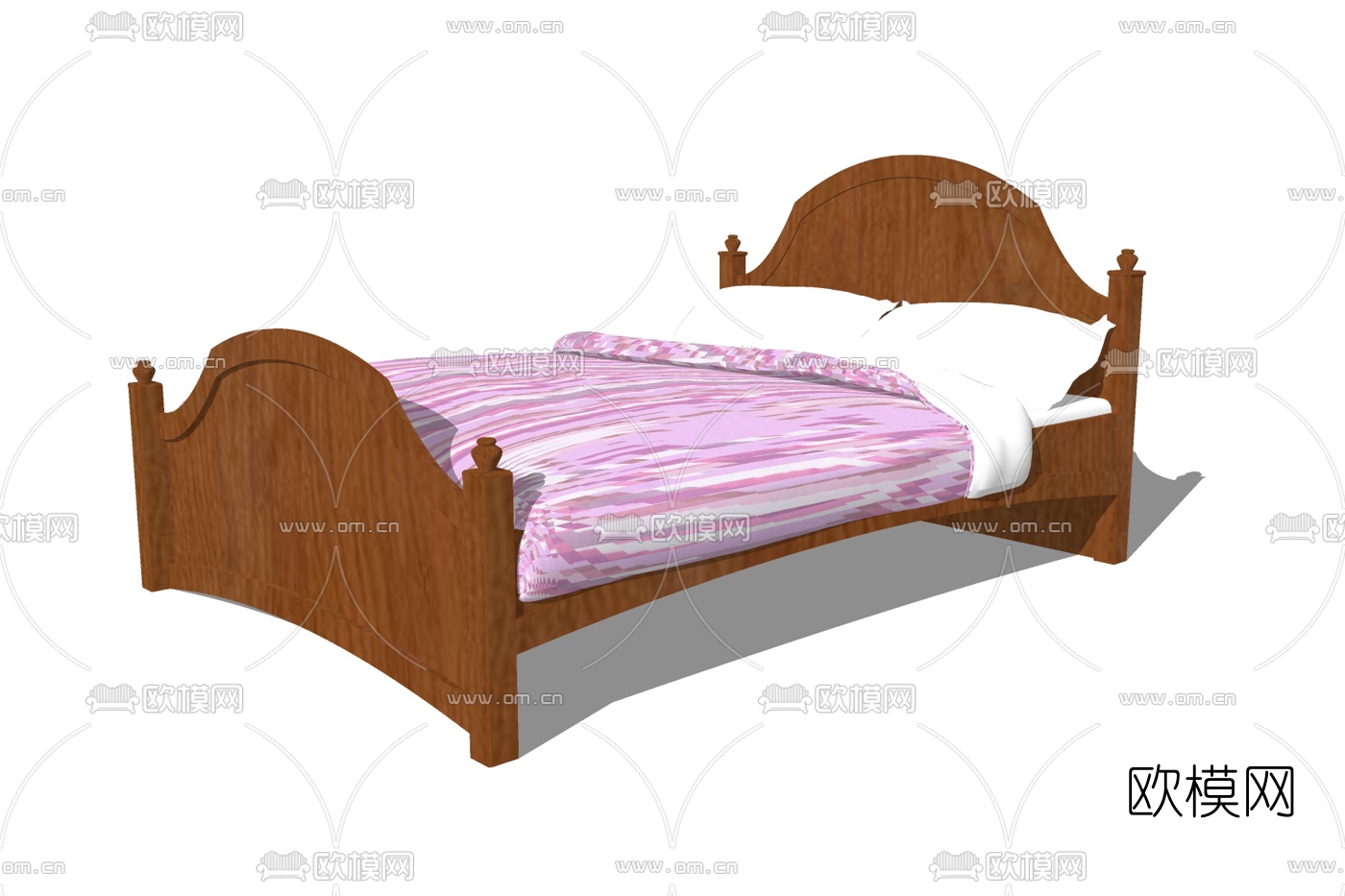 美式实木双人床su模型下载