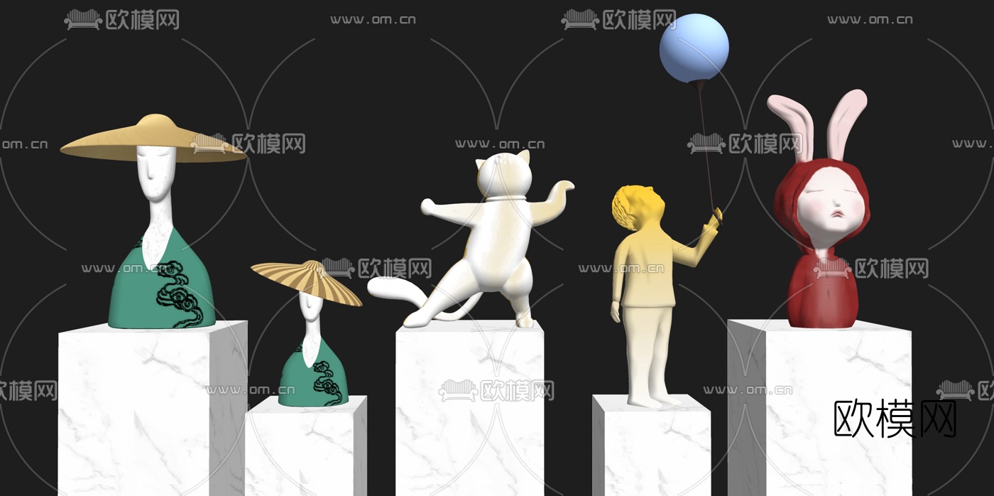现代创意人物雕塑摆件su模型