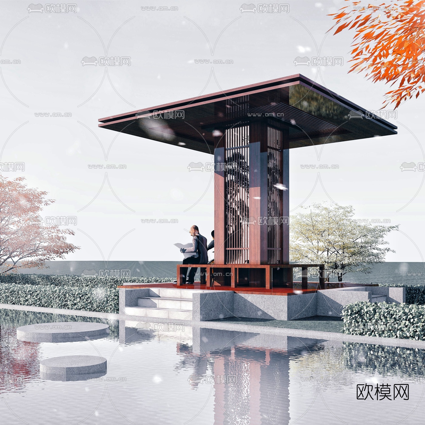 新中式木亭子3d模型下载