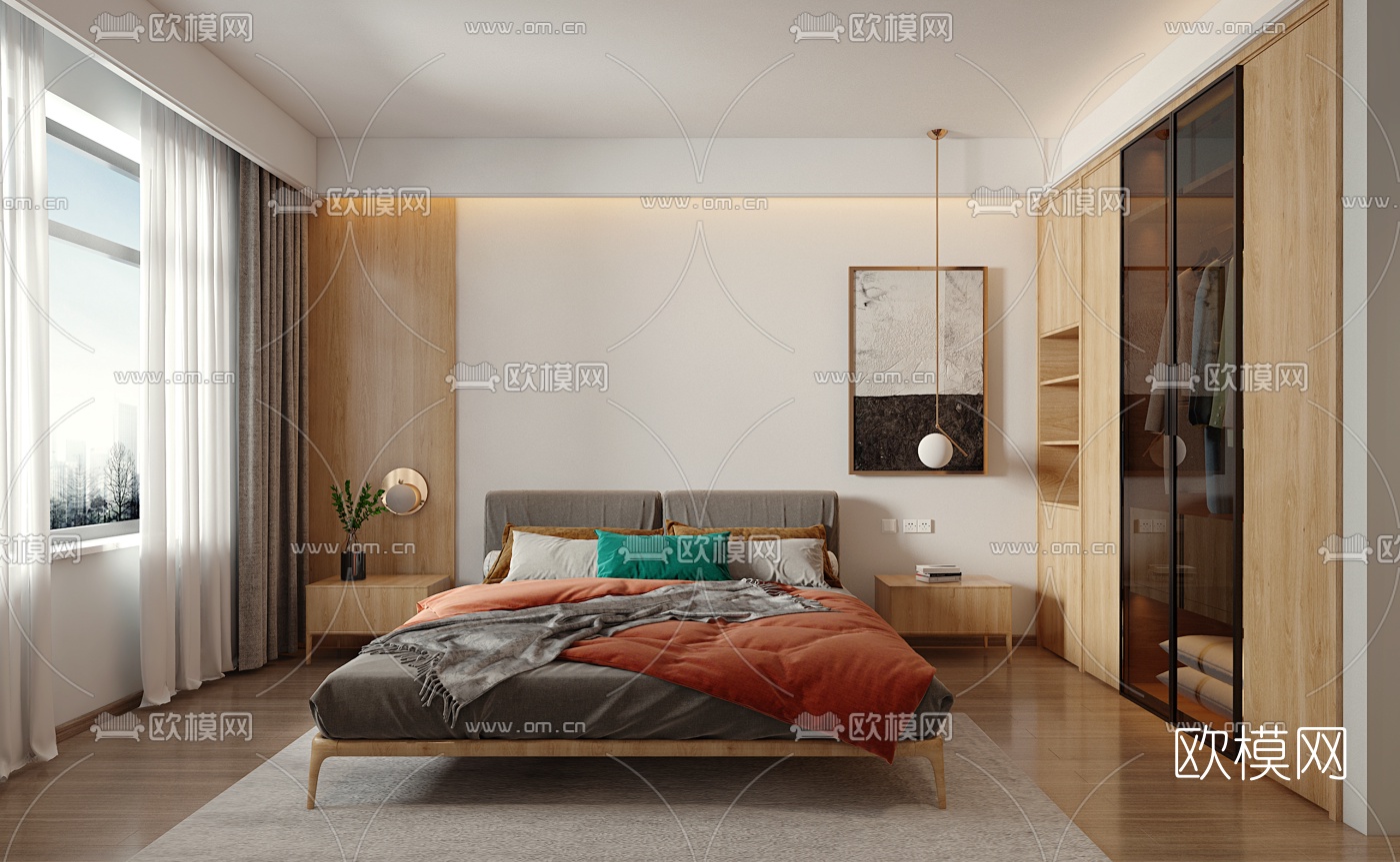 现代卧室免费3d模型下载（渲染图1）