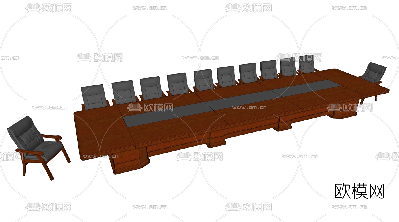 现代实木大会议桌su模型下载（渲染图4）