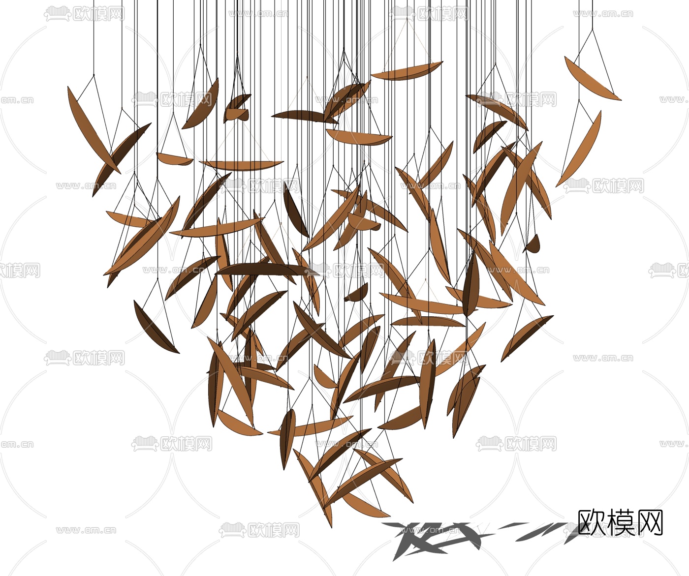 新中式竹叶装饰吊灯su模型下载