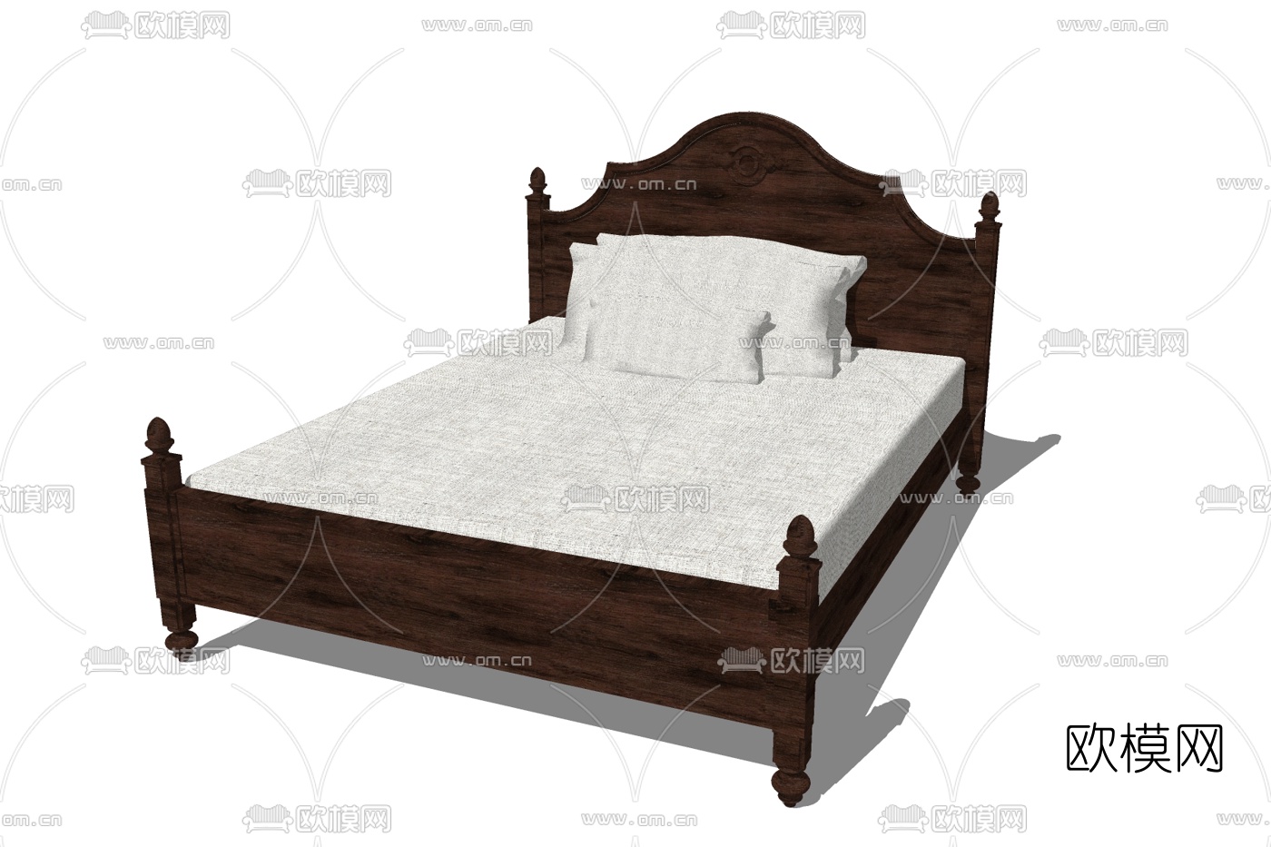 欧式实木双人床su模型下载
