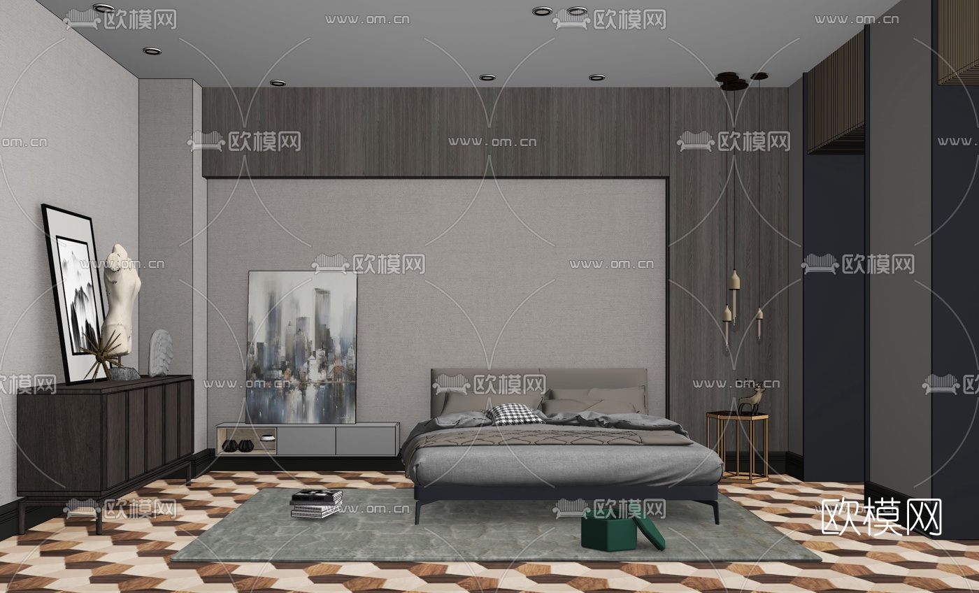 现代卧室主人房su模型