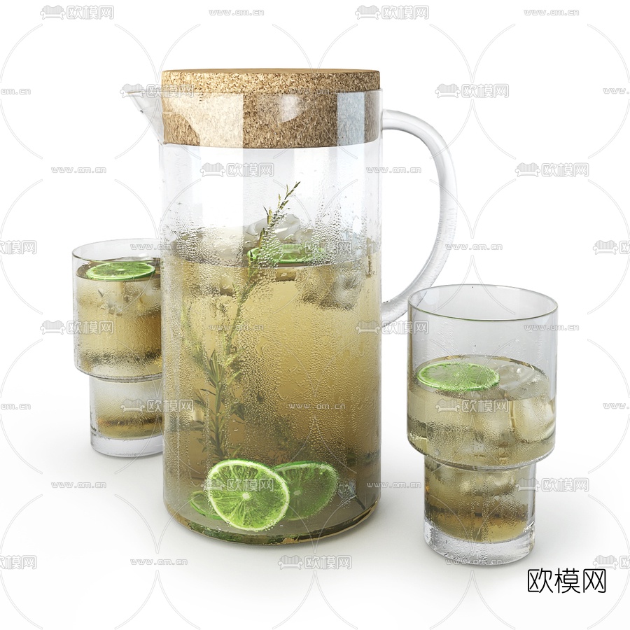 现代玻璃水杯水壶3d模型