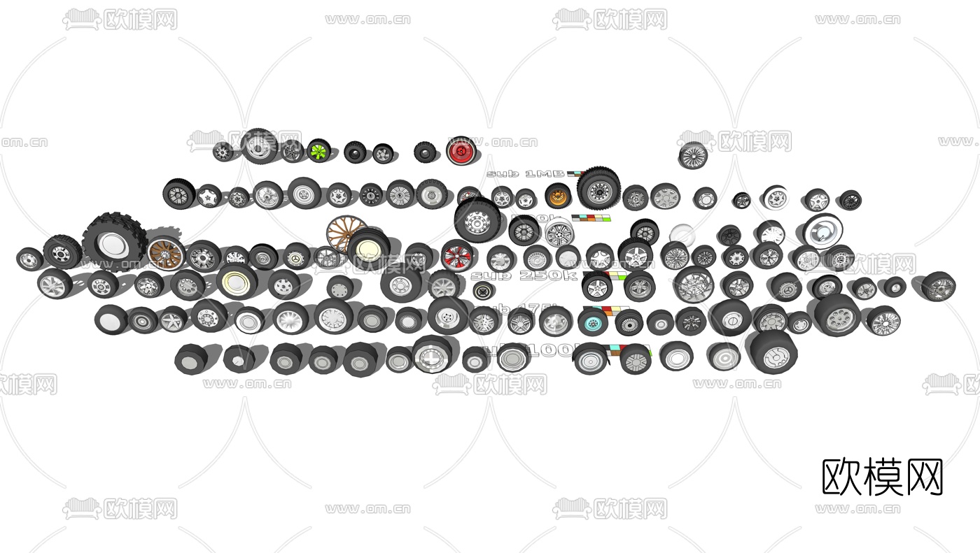 现代轮胎车轮su模型下载（渲染图3）