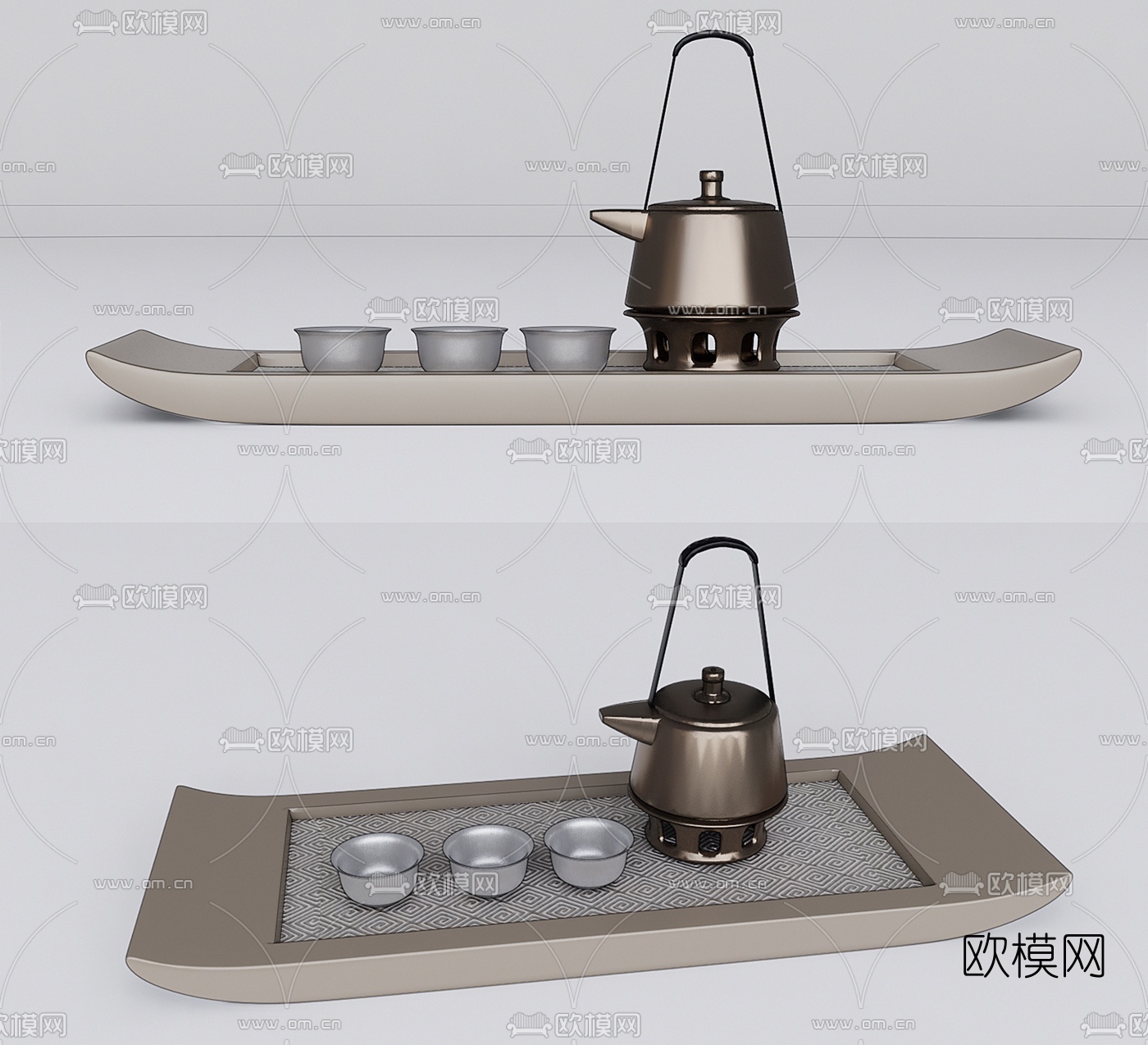 现代茶壶茶杯茶具su模型下载（渲染图1）