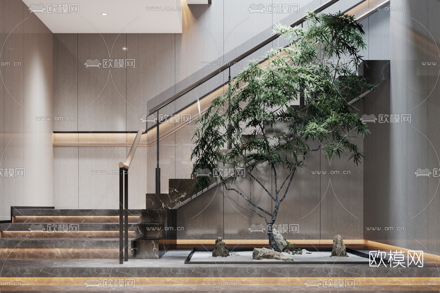 现代室内景观楼梯间3d模型