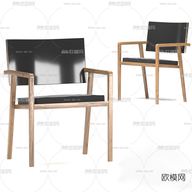 北欧原木皮革休闲椅免费3d模型下载