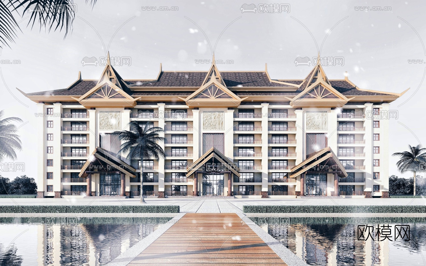 东南亚酒店建筑3d模型