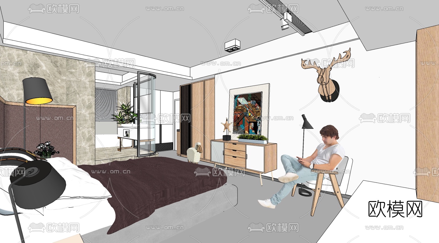 北欧主人房卧室su模型下载（渲染图3）