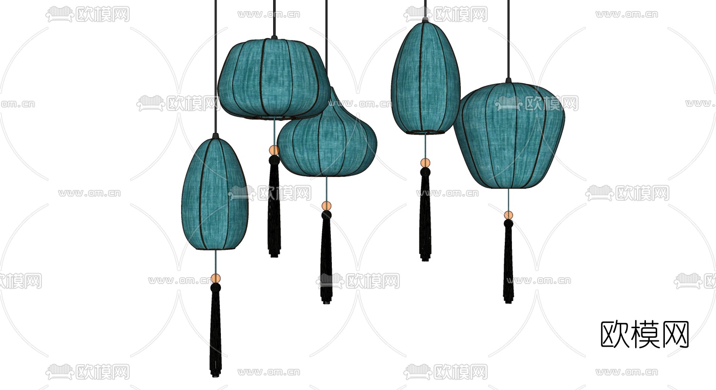 新中式灯笼吊灯组合su模型下载