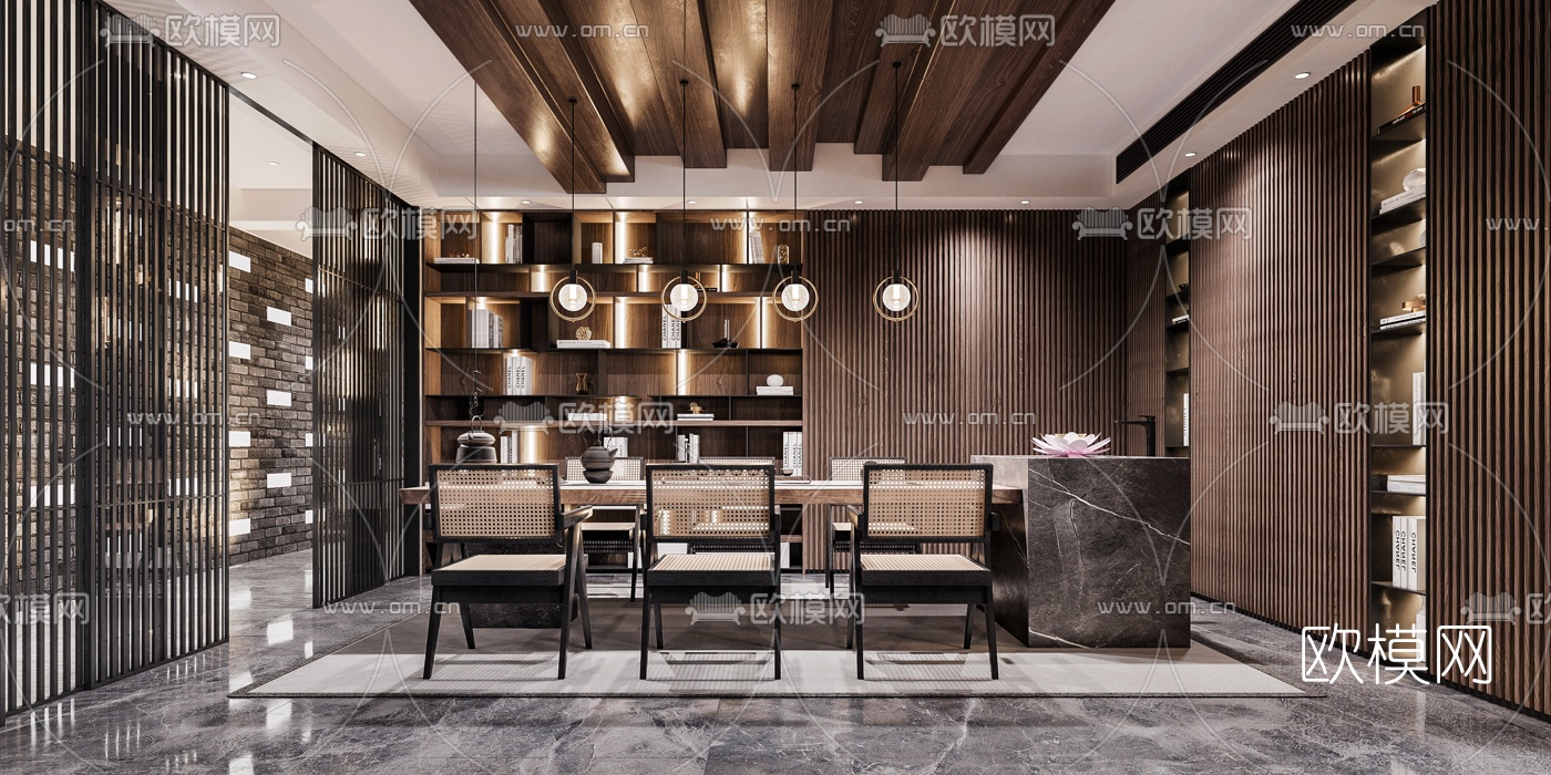 新中式会所会客室3d模型下载