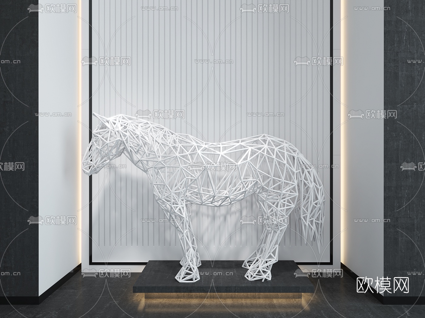 现代铁艺镂空马雕塑3d模型