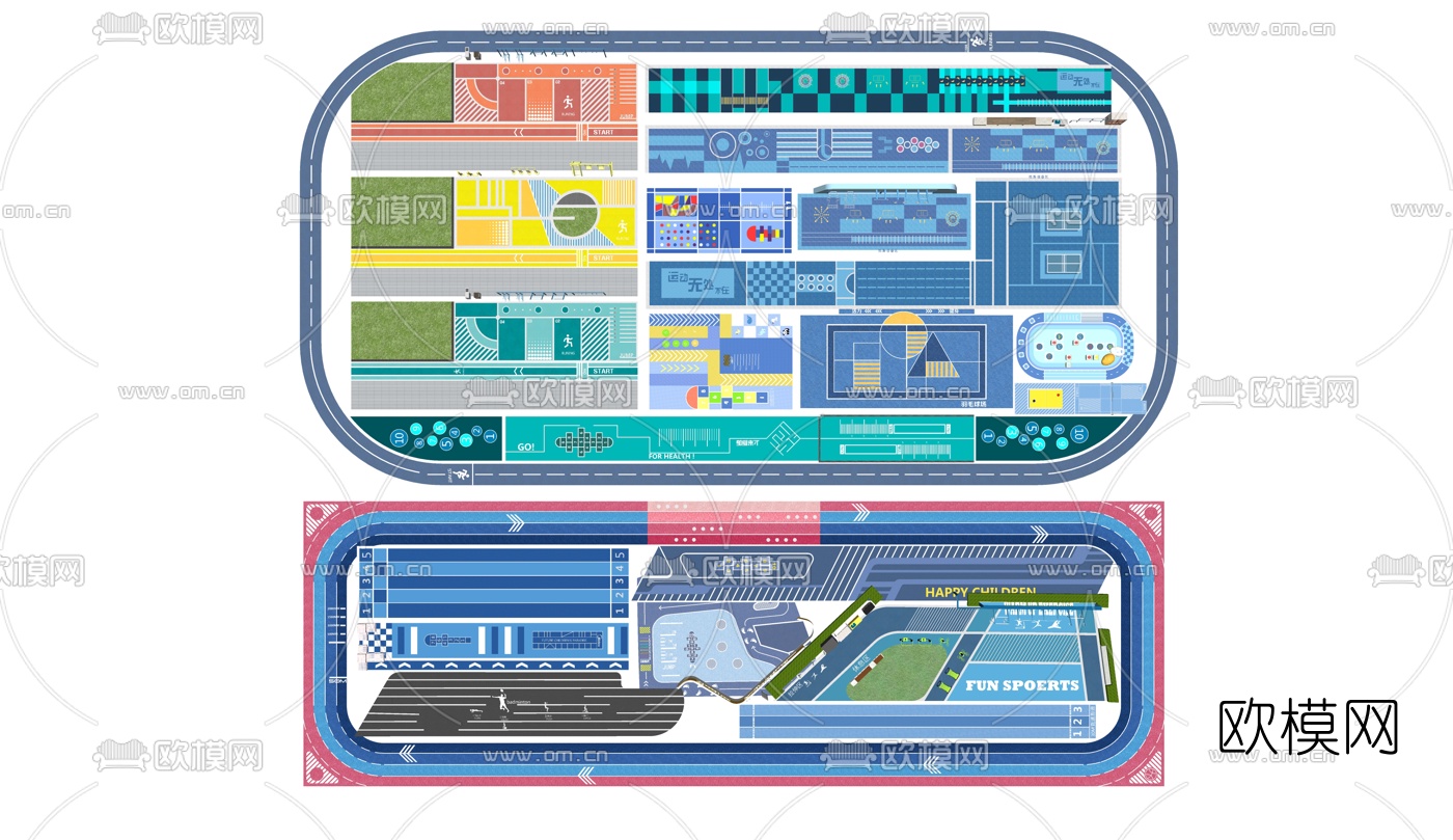 现代运动场地健身器材su模型下载（渲染图1）