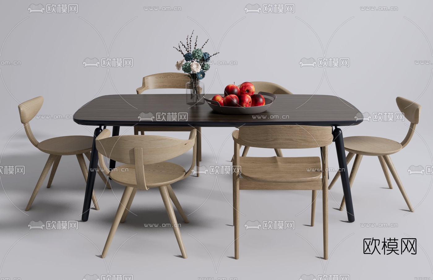 现代实木餐桌椅su模型下载（渲染图1）