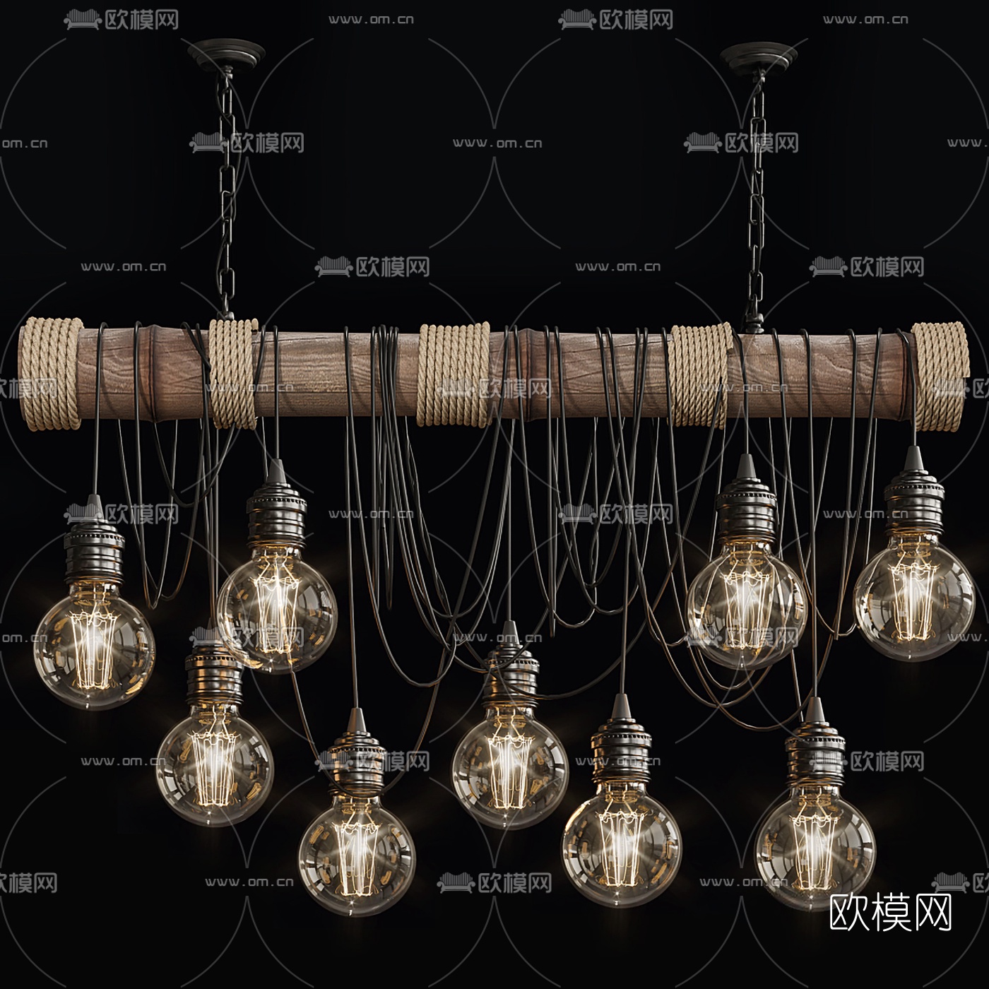 工业风多头灯泡吊灯3d模型下载（渲染图1）