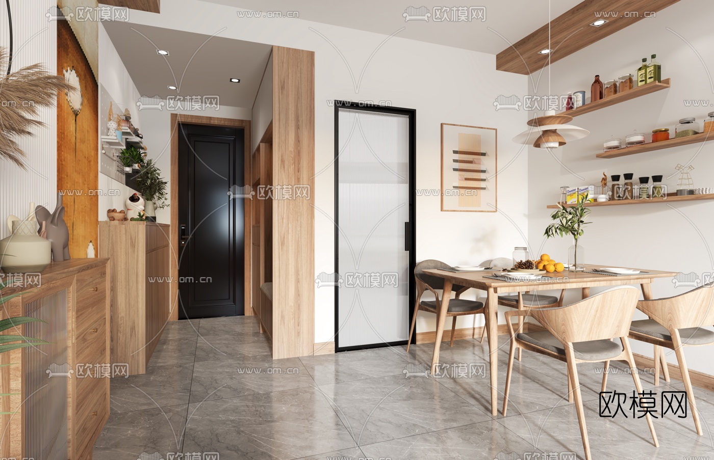 日式客厅餐厅3d模型下载（渲染图6）