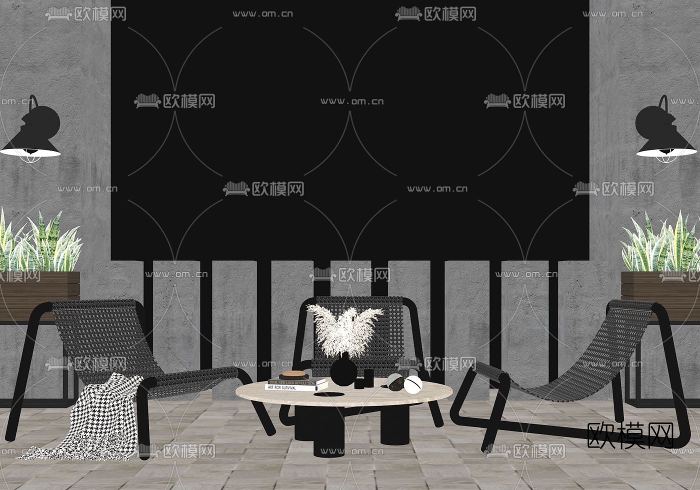 现代户外编藤躺椅su模型