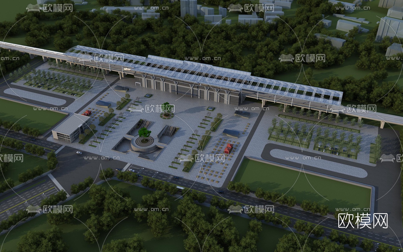 现代高铁站鸟瞰规划3d模型