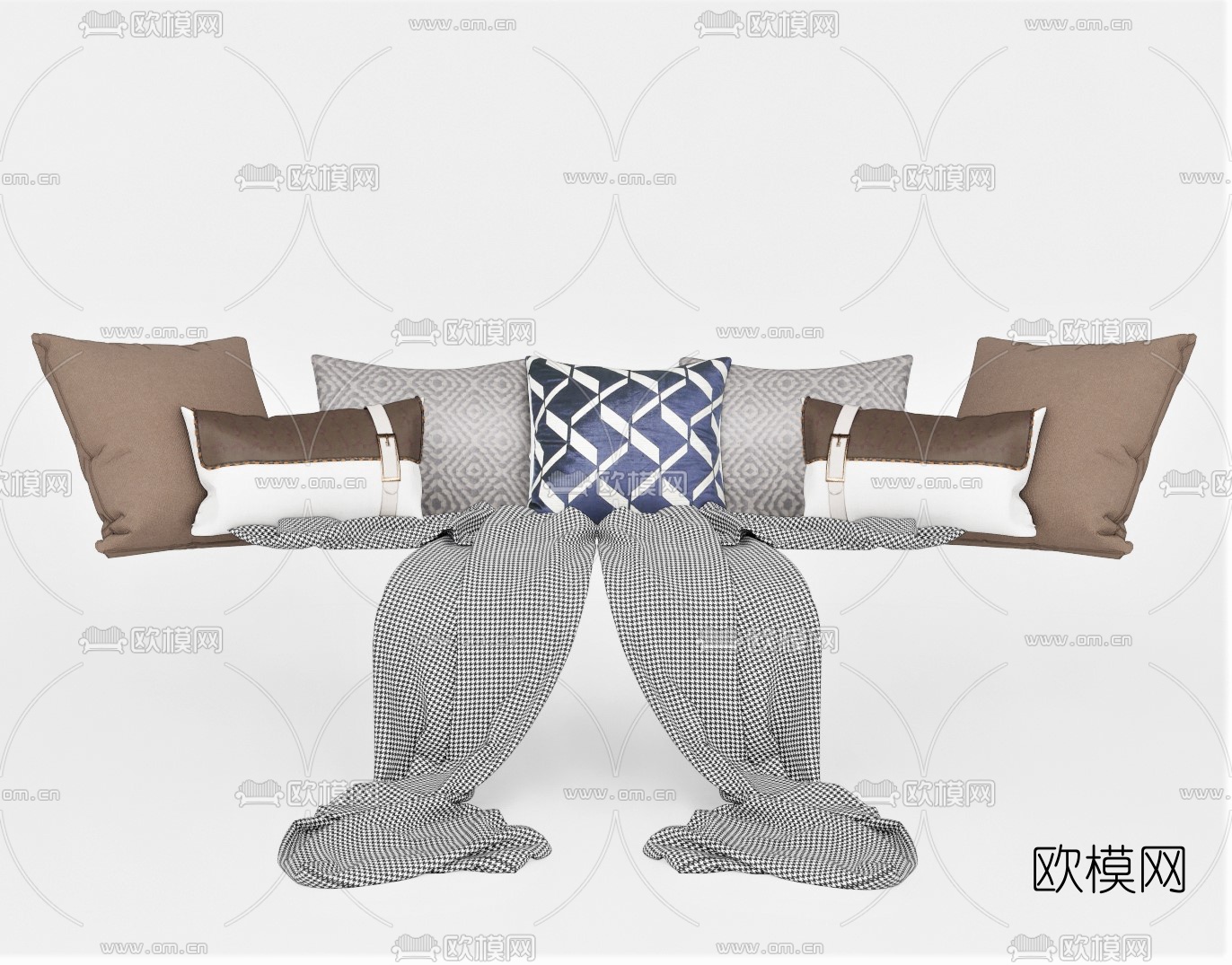 现代抱枕枕头毯子su模型下载（渲染图1）
