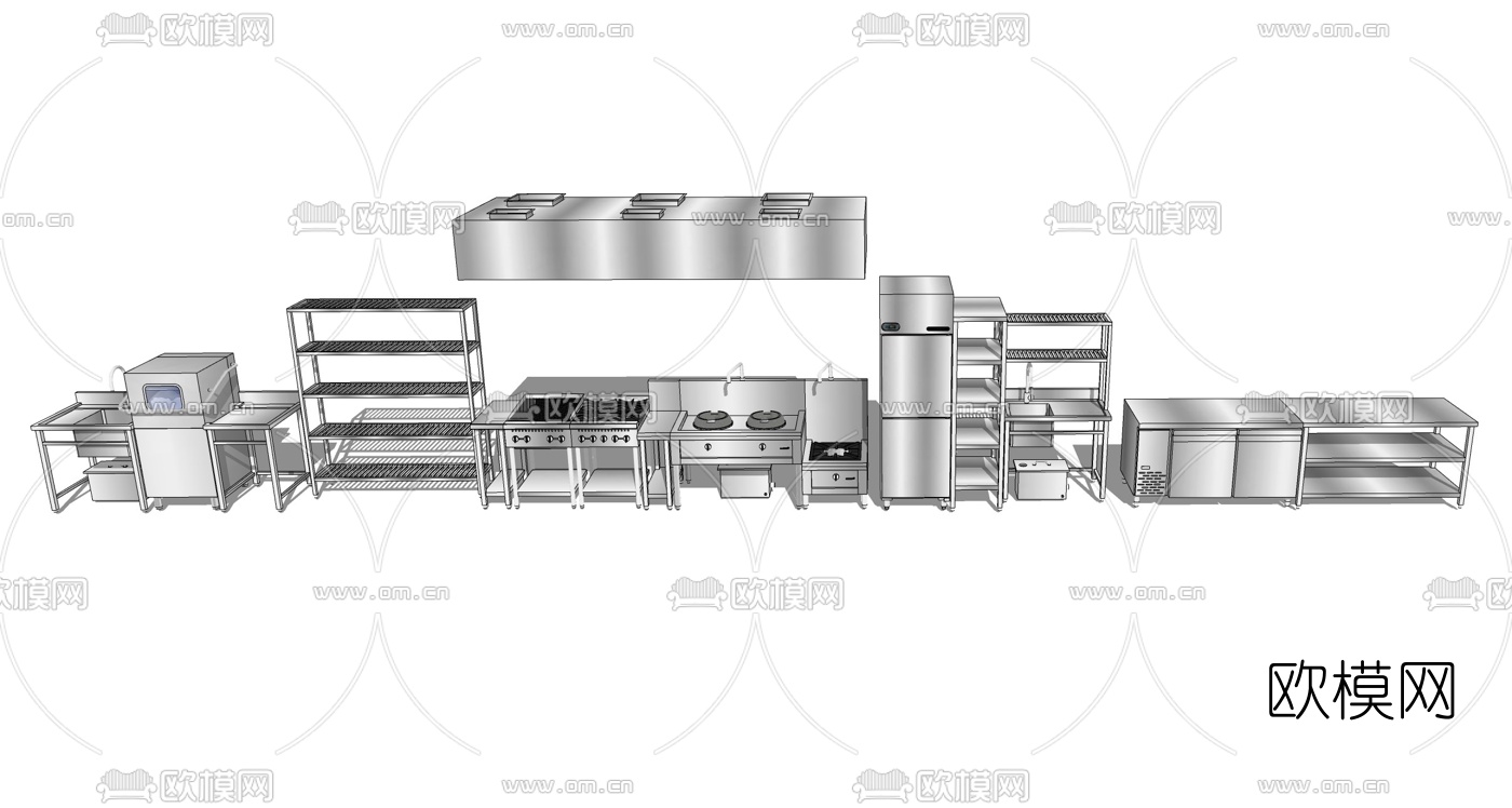 现代不锈钢燃气灶水槽su模型下载（渲染图1）