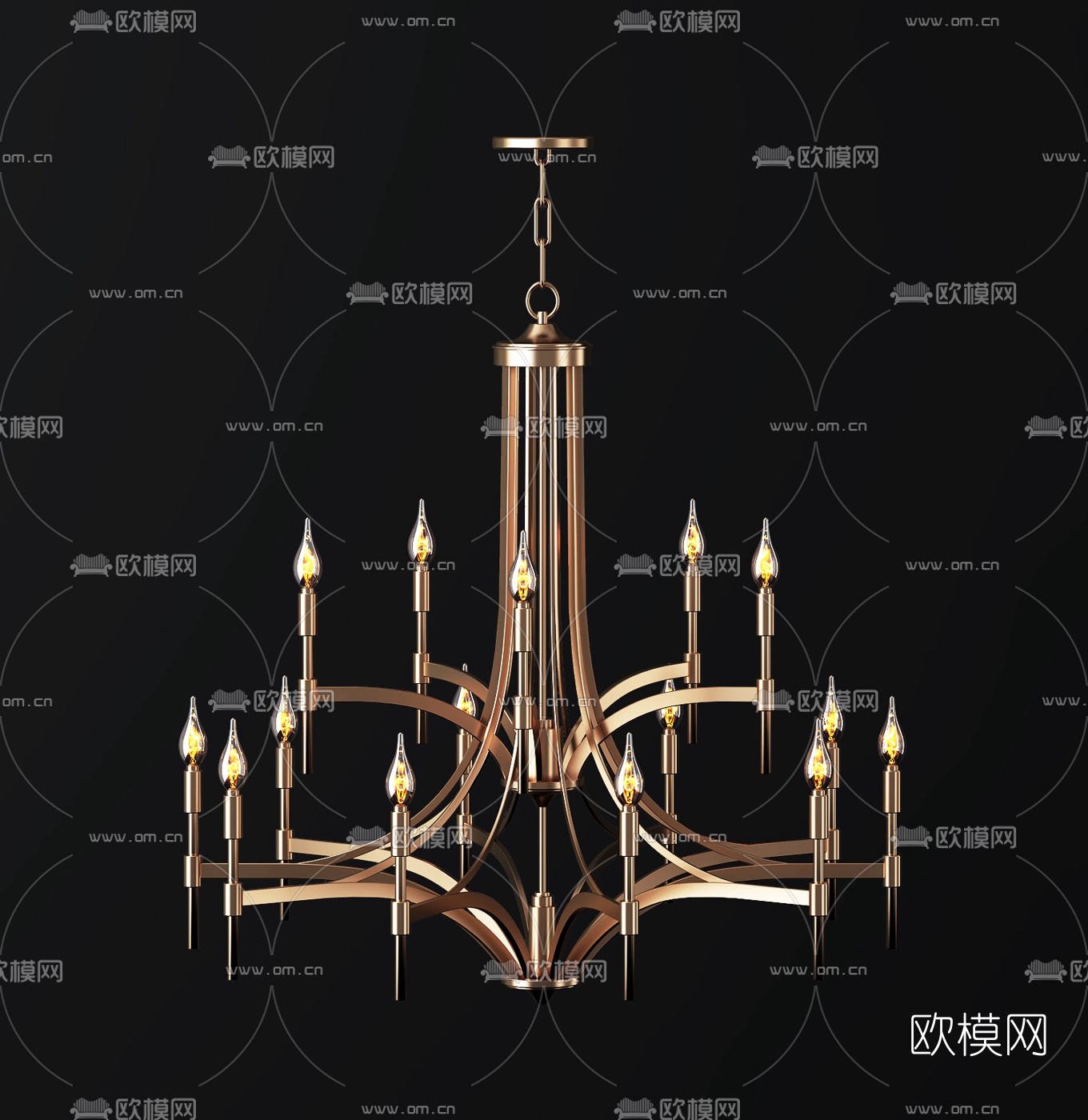 简欧金属多头烛台吊灯3d模型下载（渲染图3）