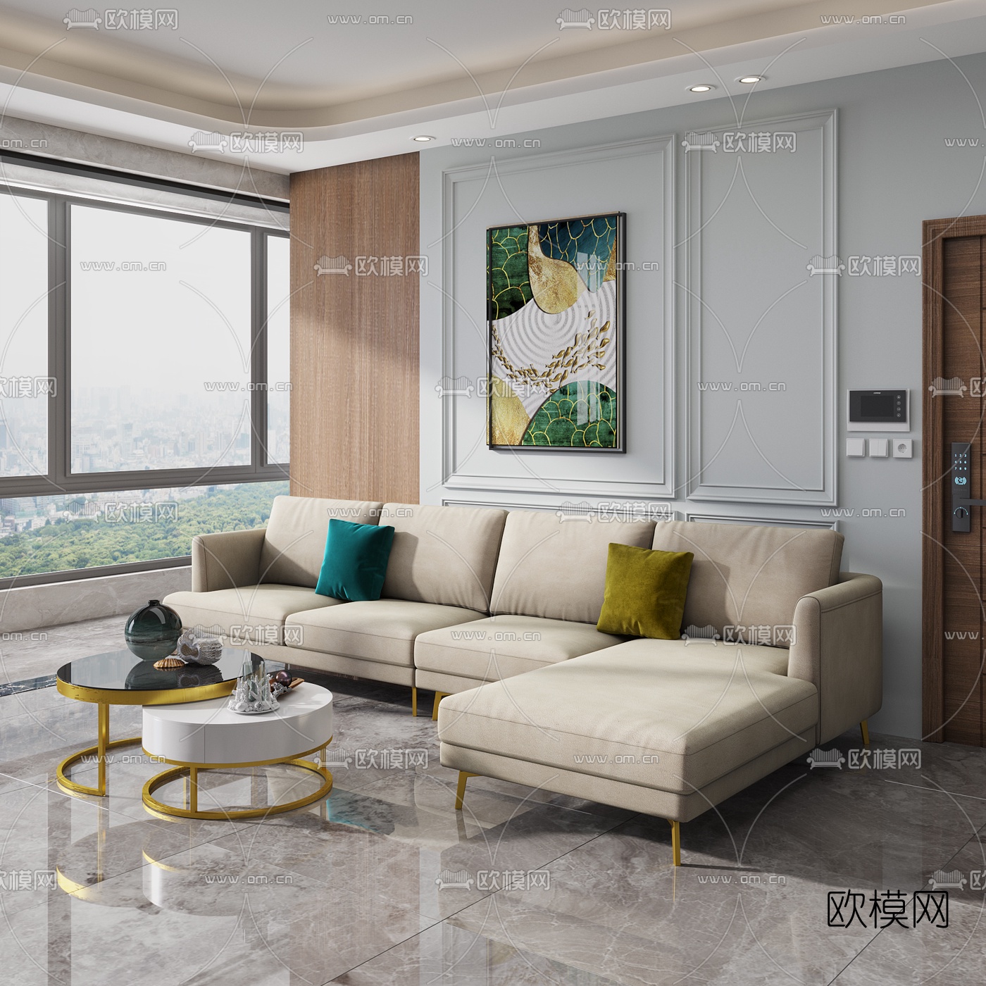 现代布艺转角沙发免费3d模型下载