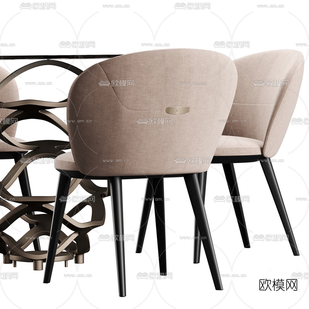 后现代玻璃圆形餐桌椅3d模型