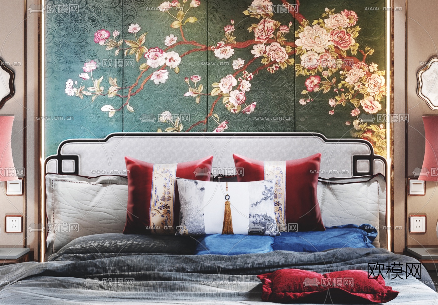 新中式主人房卧室3d模型下载（渲染图3）