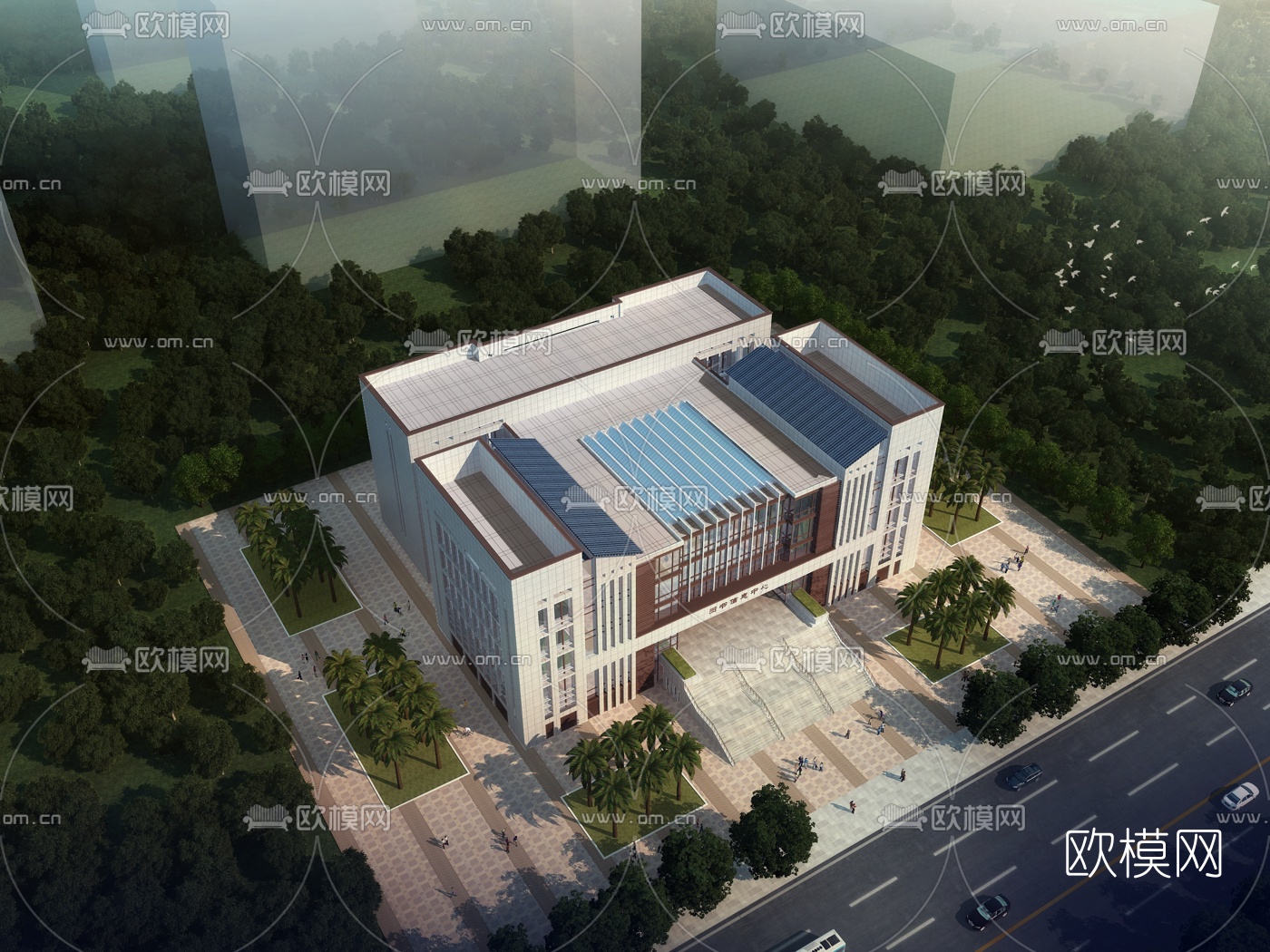现代学校图书馆鸟瞰su模型