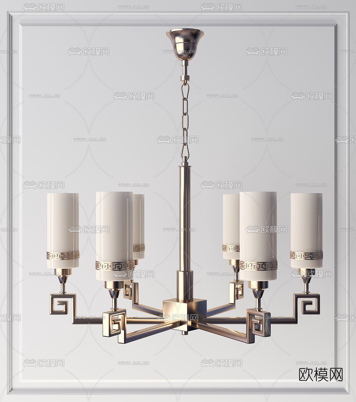 新中式轻奢多头吊灯3d模型下载（渲染图2）