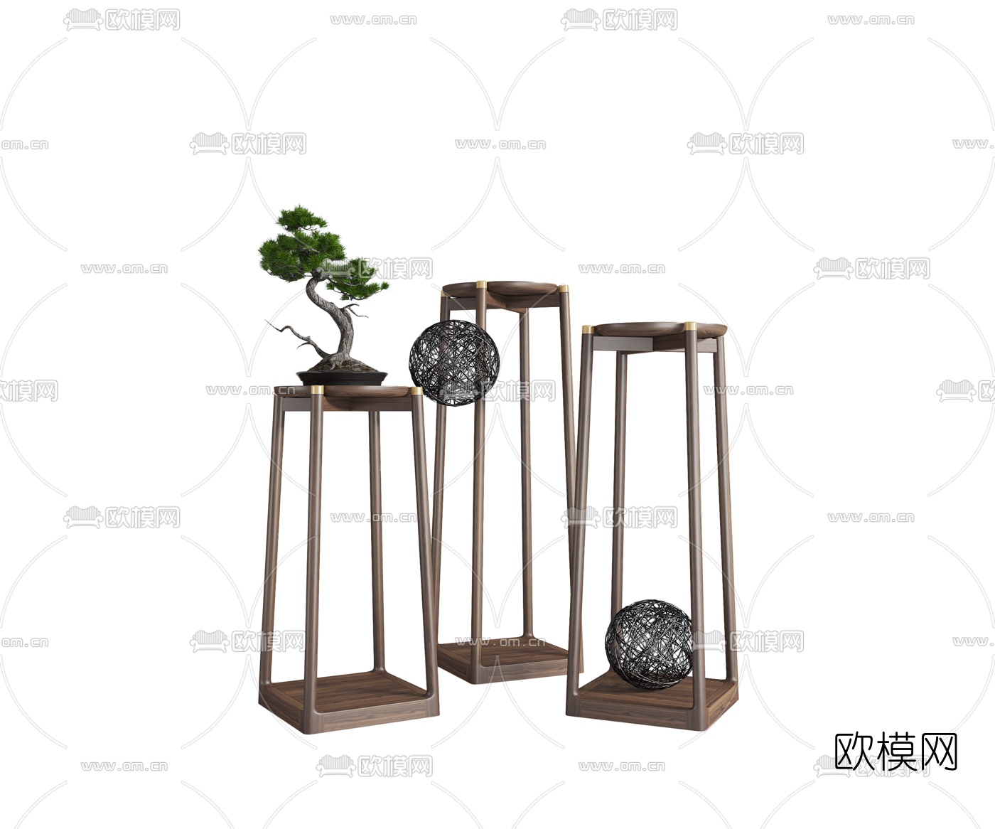 新中式花架盆景3d模型下载